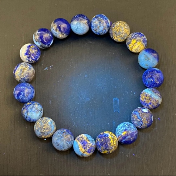 New! Genuine Natural Lapis Lazuli Beaded Bracelet - Picture 8 of 8